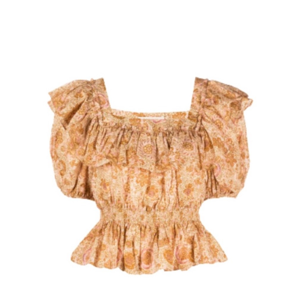 Ulla Johnson Floral Ruffle Blouse - Tan